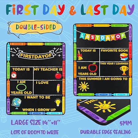 Photo 1 of 3pcs---First Day of School Board Sign, Back to School Chalkboard Sign Supplies, My First and Last Day of School Sign Board, 1st Day of School Chalkboard Sign for Kids First Day of Kindergarten Preschool Sign 1 Pack First and Last Day of School Chalkboard