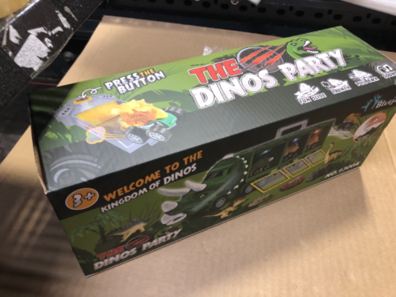 Photo 2 of BLUEJAY 21 Pack Dinosaur Toys for Kids 3-7, Dinosaur Truck with Oversized Dinosaur Map, Flashing Lights, Music and Roaring Sound, Kids Toys with 6 Pull Back Dinosaur Cars, 6 Dinosaur Toys (Brown) Brown2