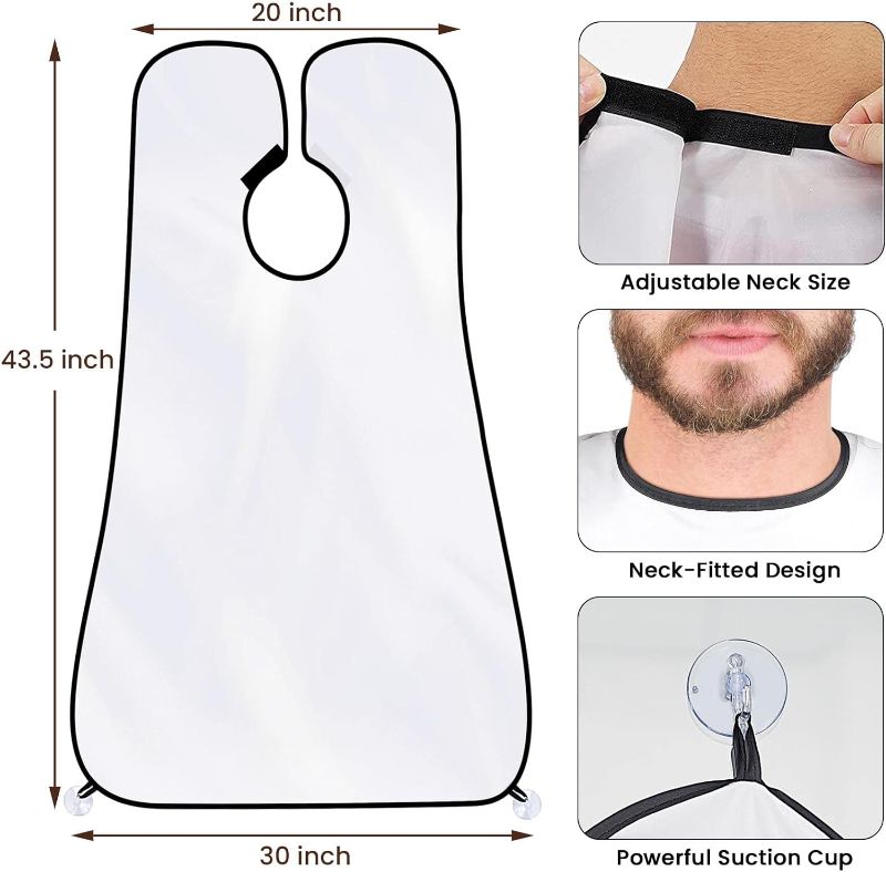 Photo 2 of Beard Bib Trimmer Catcher, Stocking Stuffers Christmas Gifts for Men, Beard Hair Catcher for Sink, Waterproof Non-Stick Beard Cape with 4 Suction Cups, One Size Fits All, Grooming Accessories(White)
