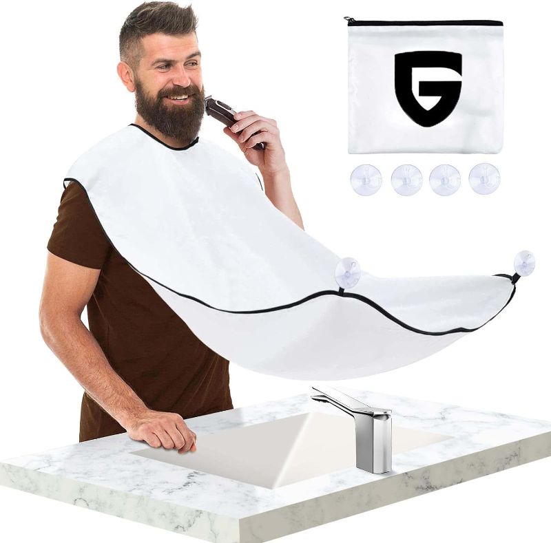 Photo 1 of Beard Bib Trimmer Catcher, Stocking Stuffers Christmas Gifts for Men, Beard Hair Catcher for Sink, Waterproof Non-Stick Beard Cape with 4 Suction Cups, One Size Fits All, Grooming Accessories(White)
