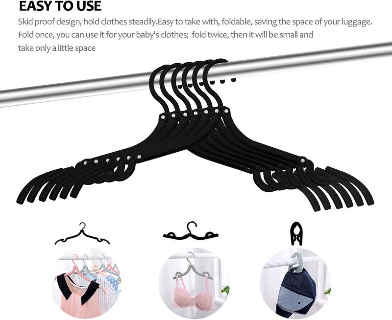 Photo 1 of 12 PCS Travel Hangers - Portable Folding Clothes Hangers Travel Accessories Foldable Clothes Drying Rack for Travel (Black)