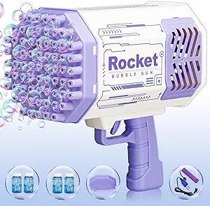 Photo 1 of 69-Hole Bazooka Bubble Gun Machine with Flash Lights|Rocket Boom Bubble Blower|Giant Bubble Blaster Maker,Toddler Outdoor Toys for Kids Ages 4-8,Gifts for 3 5 6 7 Year Old Boys & Girls,Adults (Purple)
