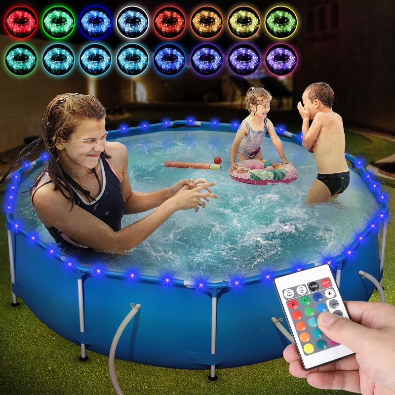 Photo 1 of FACULX 20FT 16 Color Changing LED Pool Lights for Above Ground Pools, Waterproof Submersible LED Rope Lights, Batter Operated Dimmable Bright Remote Control for Swimming Pools Outdoor
