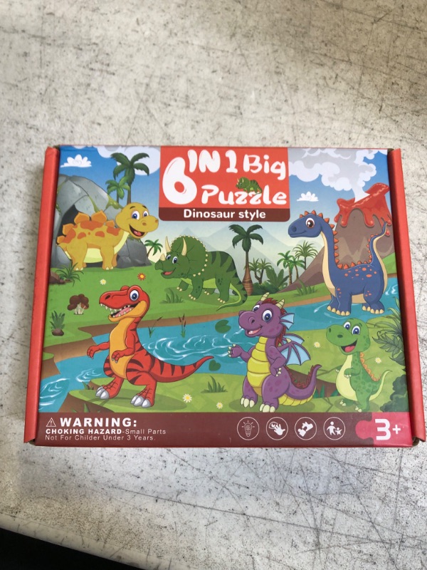 Photo 2 of 6 Packs Dinosaur Shape Wooden Block Montessori Jigsaw Puzzle with Board for Toddler Level-Up Puzzles for Beginner Preschool Learning Toys for Kids Educational Games Kindergarten Gifts for Boys Girls Dinasour