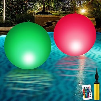 Photo 1 of 2 Pcs Large Solar Floating Pool Lights 16 Color Changing LED Glow Globe Inflatable Waterproof Outdoor Pool Ball Lamp Float or Hang for Swimming Pool Beach Garden Backyard Lawn Pond Decor