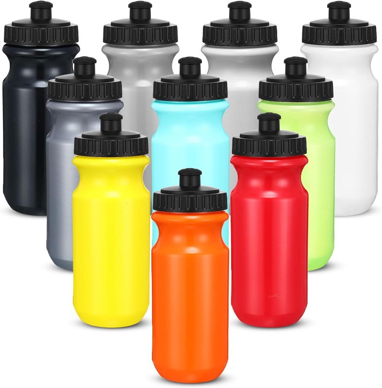 Photo 1 of 10 Pcs Squeeze Water Bottle Bulk 20 oz Reusable Plastic Bottles Sport Bottle Leakproof Blank Water Bottles with Push or Pull Lid for Adults Kids DIY Gym Drinking Hiking Cycling Fitness Party
