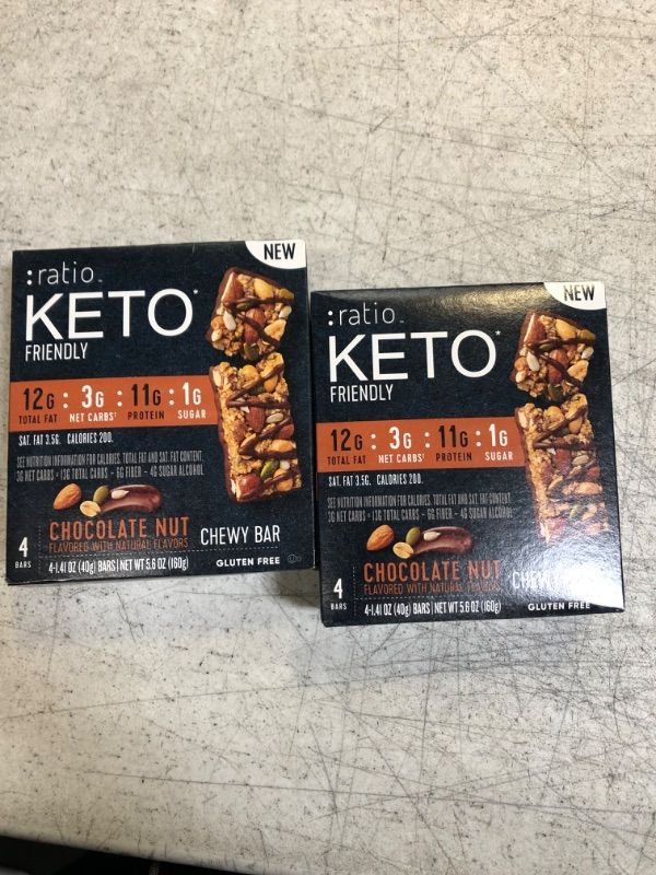 Photo 2 of :ratio KETO Friendly Chewy Protein Bars, Chocolate Nut, Gluten Free Snack, 4 Ct (PACK OF 2) (BB 27OCT23)
