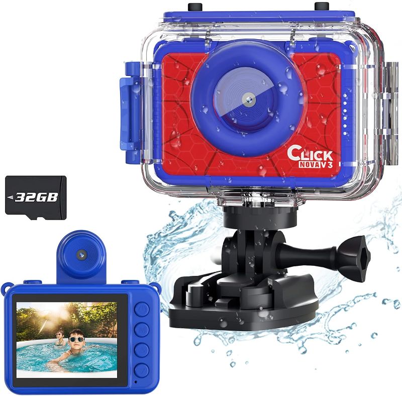 Photo 1 of BRYSETEN Kids Camera Waterproof Selfie Cameras for Boys Age 3-12 Christmas Birthday Gifts for 3 4 5 6 7 8 Years Old Boy Outdoor Toys for Kids Ages 3-10 Underwater Digital Camera 32G SD Card?Blue?
