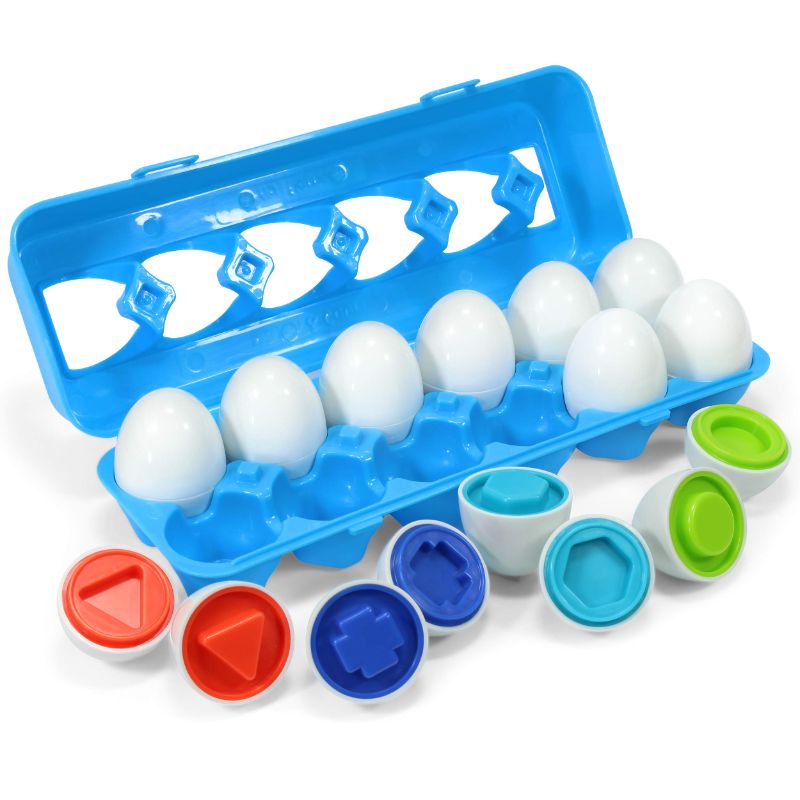 Photo 1 of Kidzlane Sorting & Matching Educational Egg Toy – Teach Colors, Shapes & Fine Motor Skills - 12 Sturdy Eggs in Plastic Carton – 100% Toddler & Child Safe 18M+ Blue