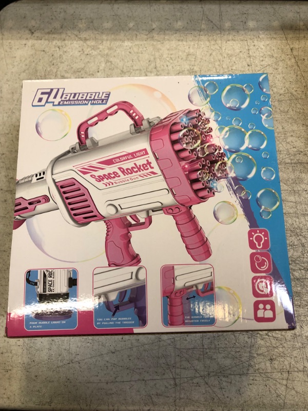 Photo 2 of Bubble Machine Gun - 2022 Upgrade 64-Hole Bubble Gun Rocket Boom Bubble Machine Rocket Launcher Bubble Maker Blower for Kids Girls Adults Party (3rd Generation) - Pink
