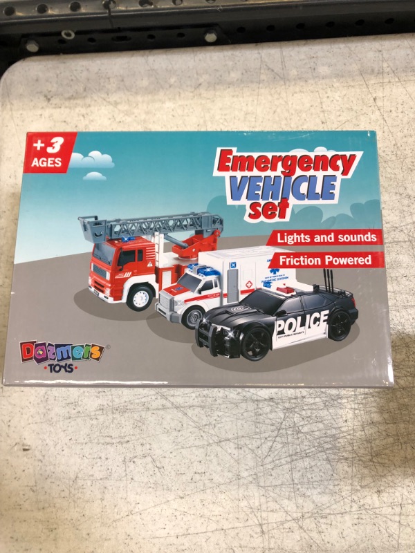 Photo 2 of Friction Powered City Hero Play Set Including Fire Engine Truck, Ambulance, Police Car for Kids, Boys and Girls - 3-Pack Emergency Vehicles with Light and Sound