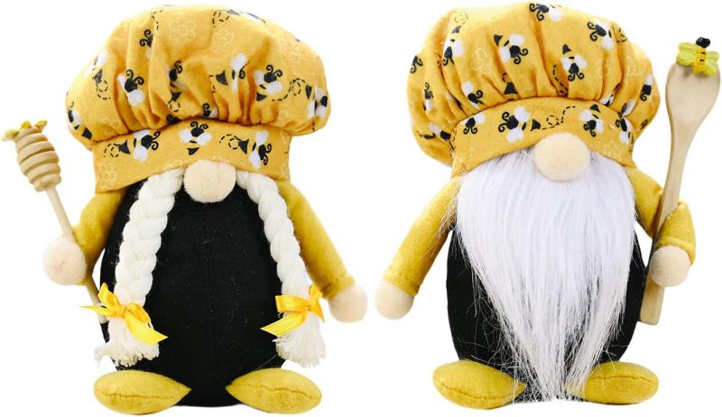 Photo 1 of  2Pcs Bumble Bee Chef Gnomes Decorations for Home, Spring Summer Honey Bee Decor, Handmade Swedish Tomte Gnomes Gifts Farmhouse Kitchen Decor for Tiered Tray Table Shelf Party Decorations