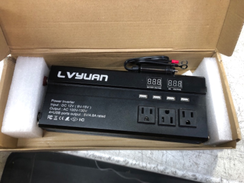 Photo 2 of Cantonape 1000W/2000W(Surge) Car Power Inverter DC 12V to 110V AC with 4 Outlets, 4 USB Ports and Input/Output LED Display - Black 1000W Black