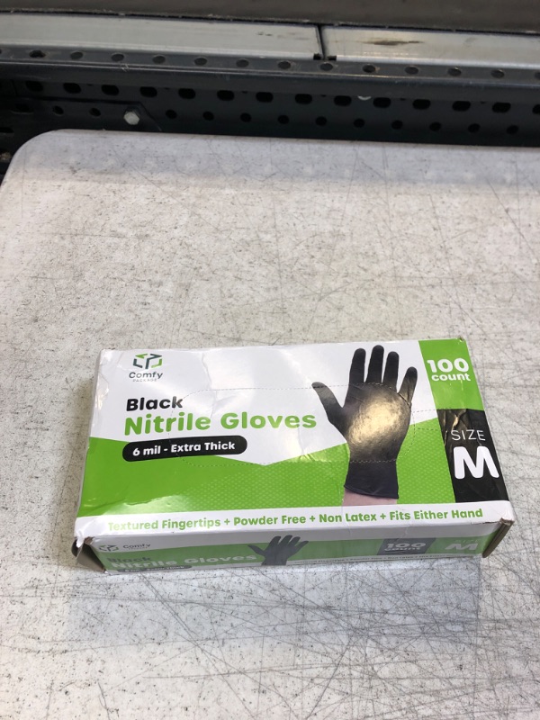 Photo 2 of [100 Count] Black Nitrile Disposable Gloves 6 Mil. Chemical Resistance, Latex & Powder Free, Textured Fingertips Gloves 100 Medium (Pack of 100)