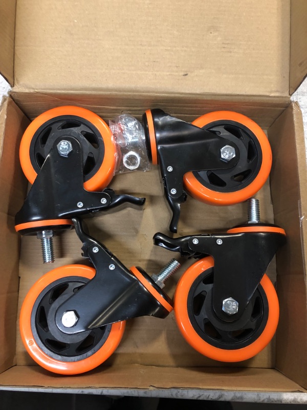 Photo 2 of 4 Inch Caster Wheels 2200Lbs, Threaded Stem Casters Set of 4 Heavy Duty, 1/2"-13 x 1" (Screw Diameter 1/2", Stem Length 1"), Safety Dual Locking Industrial Castors, Wheels for Cart, Furniture 4 inch 1/2"-13x1"