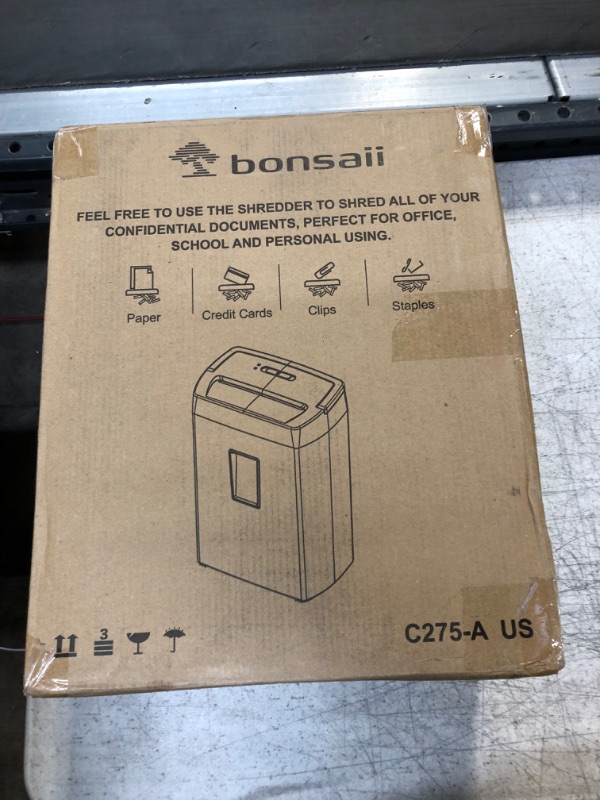 Photo 1 of Bonsaii 12-Sheet Cross Cut Paper Shredder, 10-Minute 5.5 Gal Home Office Heavy Duty Shredder for Paper, Credit Card, Mails, Staples, with Transparent Window, High Security Level P-4 (C275-A) 1 0 Mins-5.5Gal