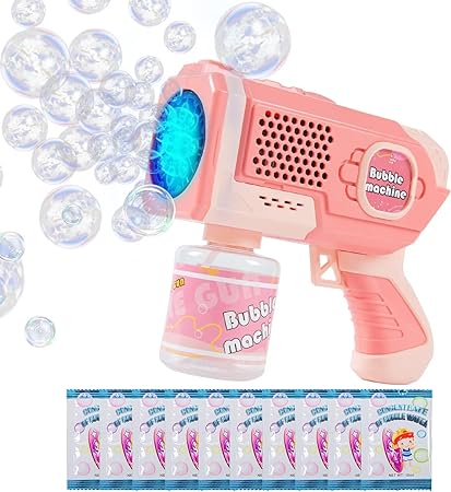 Photo 1 of Bubble Gun for Toddlers - Automatic Bubble Machine for Kids, Bubble Blower with 10 Packs Bubble Solution & LED Lights, Leak-Proof Bubble Maker for Children, Bubbles Toys, Party Favors, Summer - Pink
