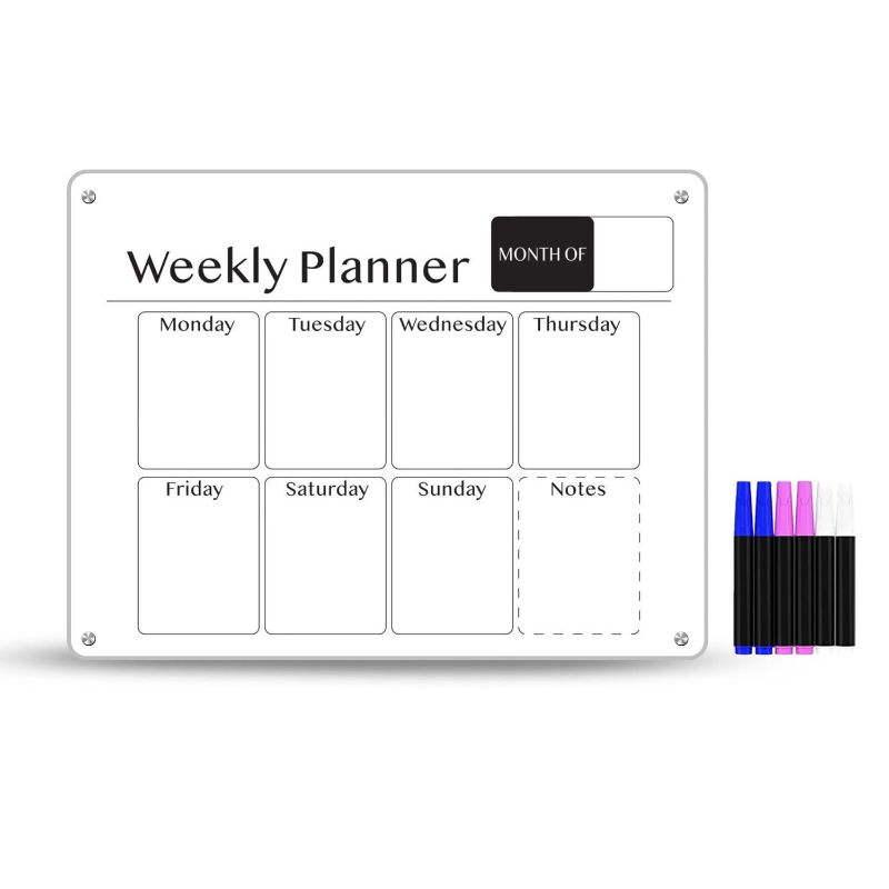 Photo 1 of Q&P Acrylic Magnetic Calendar for Fridge 16x12 Inches - Magnetic Fridge Calendar Dry Erase - Clear Magnetic Calendar for Fridge with 6 Markers - Acrylic Fridge Calendar for Weekly & Monthly Planning