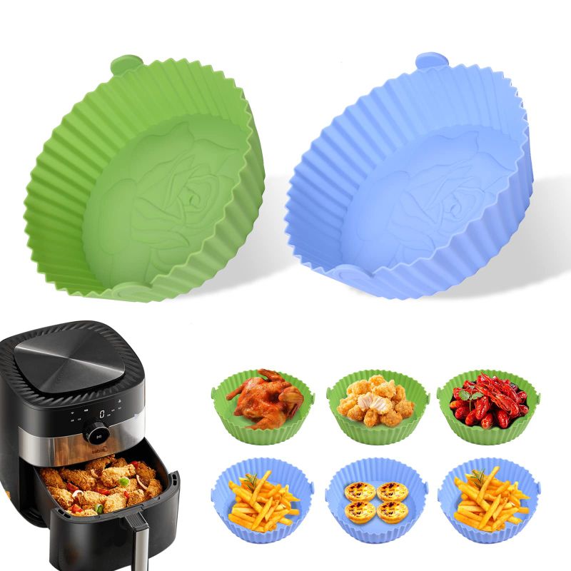 Photo 1 of 2-Pack Air Fryer Silicone Liners 8inch Reusable Non Stick Air fryers Silicone Pot Round Easy Cleaning for 3 to 6 Qt Air Fryer Oven Accessories(Blue+Green)
