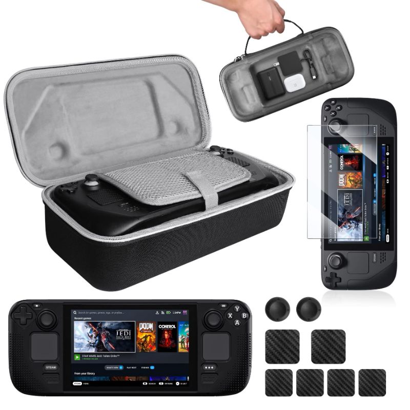 Photo 1 of [11 in 1] Benazcap Carrying Case Compatible with Steam Deck, Accessories Kit with Hard Shell Travel Carry Case, Screen Protector, Silicon Protective Case,Tactile Protector for Trackpad, Thumb Grip Cap