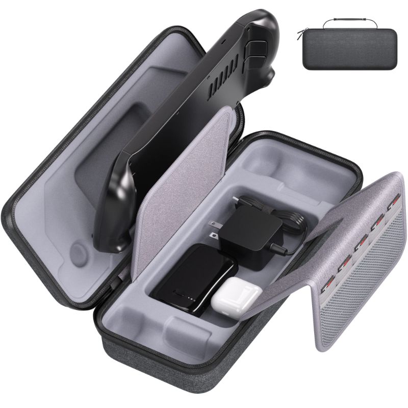 Photo 1 of Carrying Case for Steam Deck Console, Protective Hard Shell Portable Storage Bag With Pockets for Steam Deck AC Charger & Other Accessories Built-in Stand Carry Bag for Travel