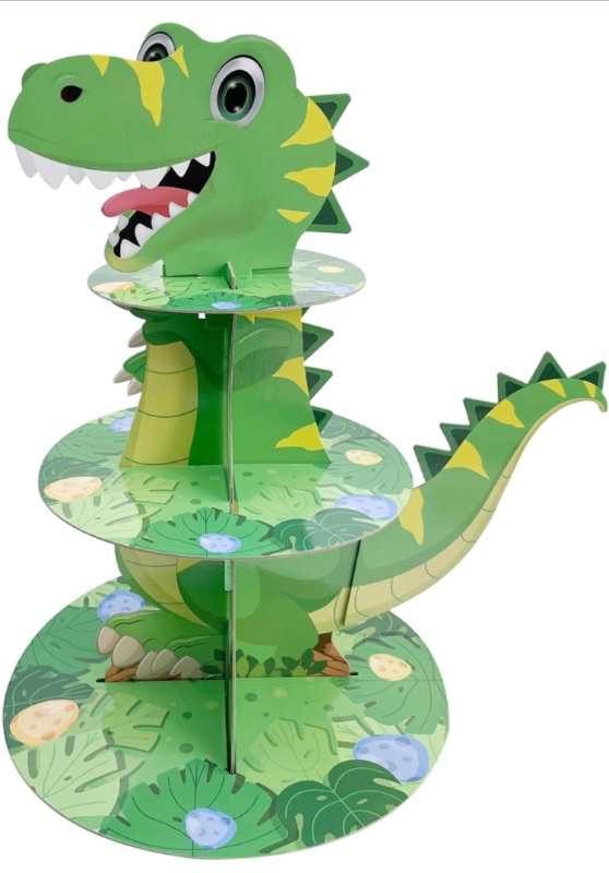 Photo 1 of 3 Tier Dinosaur Cake Stand Dinosaur Party Supplies Cupcake Stand Holder for Dinosaur Jungle Themed Birthday Party Baby Shower Birthday Party Favors