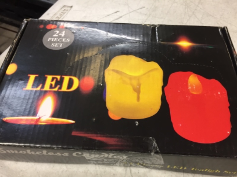 Photo 1 of 24 Pack Glitter LED Tealights with Dripping Wax Design Flameless Candles Battery Operated Votive Tea Lights of Warm Yellow Light Decor for Wedding Centerpieces Table Anniversary (Black)