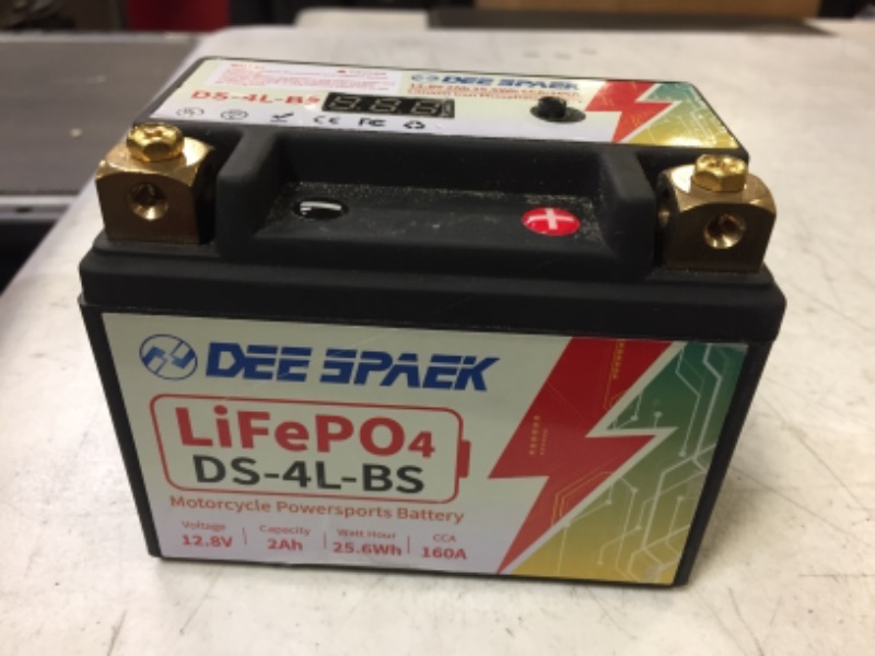 Photo 1 of DeeSpaek Lithium Motorcycle Powersport Battery with BMS, 12.8V 2Ah 160CCA LiFePO4 Engine Start Batteries, 2500-8000 Life Cycles DS-4L-BS 2Ah 160CCA
