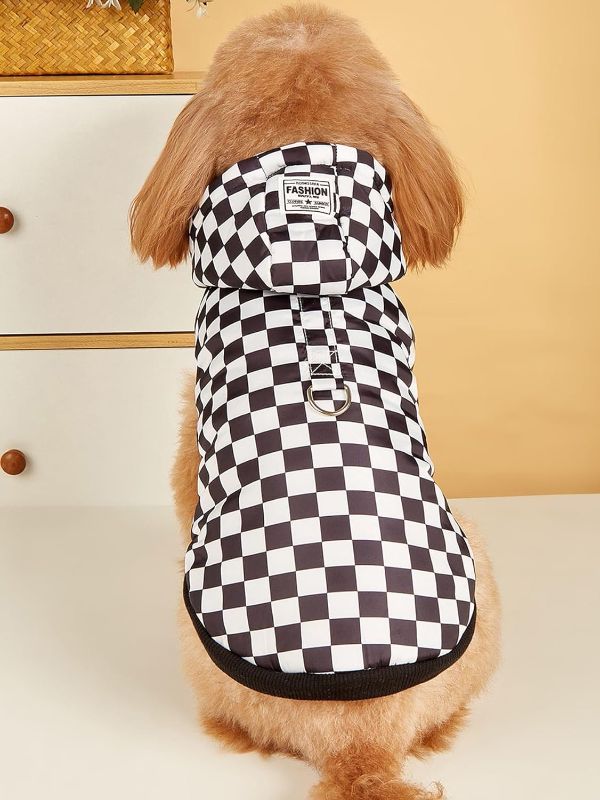 Photo 1 of  Plaid Pattern Dog Hoodie Puppy Jacket Coat Warm Winter Dog Clothes Pet Apparel for Small Medium Dogs Cats Kitten L 