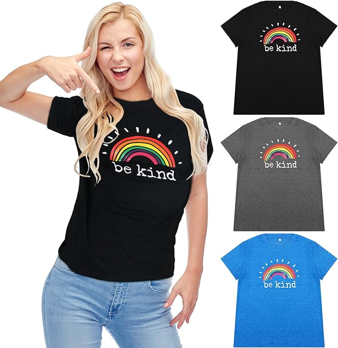 Photo 1 of 3 Pcs Be Kind Pride Shirts LGBTQ Rainbow Flag Tee Gay Tops Graphic tees for Women Men M
