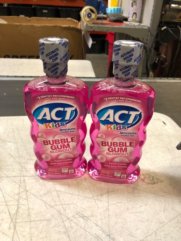 Photo 2 of ACT Kids Anticavity Fluoride Rinse Bubble Gum Blowout 16.9 fl. oz. Accurate Dosing Cup, Alcohol Free 2 PACK
EXP 2/2026