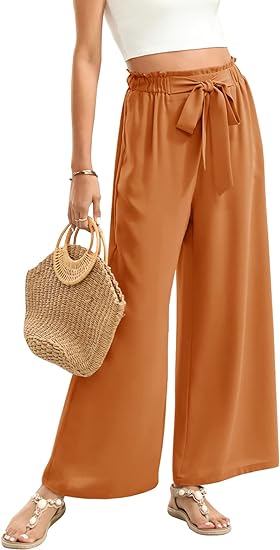 Photo 1 of 
UMEKO Women's Wide Leg Lounge Pants with Pockets Casual Lightweight High Waisted Adjustable Tie Knot Loose Trousers XL