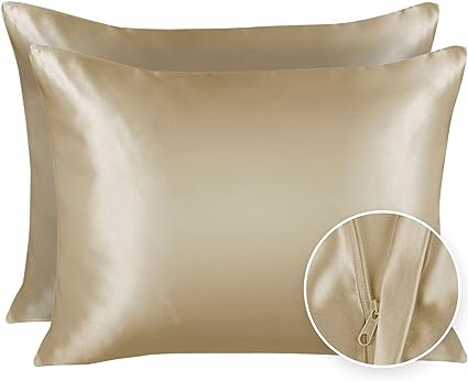 Photo 1 of  TAUPE  Satin Pillowcase for Hair and Skin, Silk Pillowcase 2 Pack, Luxury Satin Pillowcases with Zipper Closure, Satin Pillow Case Cover Standard Satin Silk Pillowcase for Hair & Skin