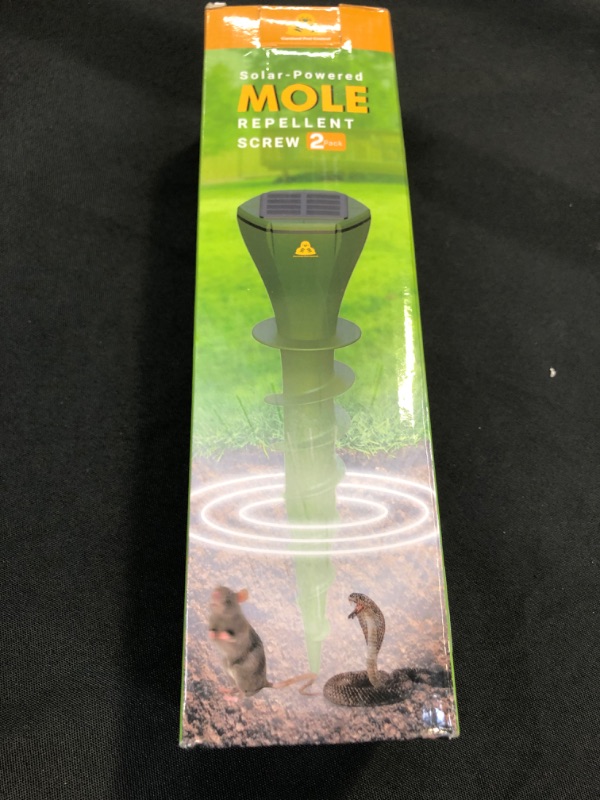 Photo 2 of Mole Repellent Screw Solar Powered Outdoor Groundhog Deterrent Vibration Stakes Quiet Get Rid of Snake Vole Gopher Armadillo for Yard Lawns - No Noise Poison Kill Traps (Green 2pack)