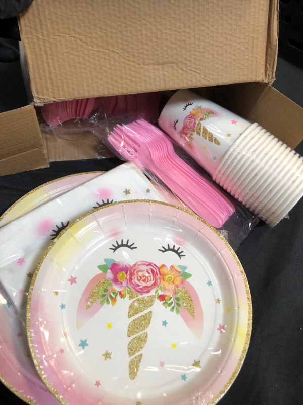 Photo 2 of DECORLIFE Tea Party Supplies Serves 16, Tea Party Plates and Napkins Sets, Paper Saucers, Tea Cups with Handles for Girl's Birthday, Baby Shower, Total 128 PCS