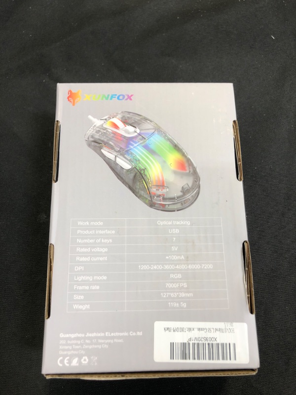 Photo 2 of HXMJ Wired USB Gaming Mice with Transparent Crystal Shell,Silent Click,RGB Backlit,7200 DPI-Black