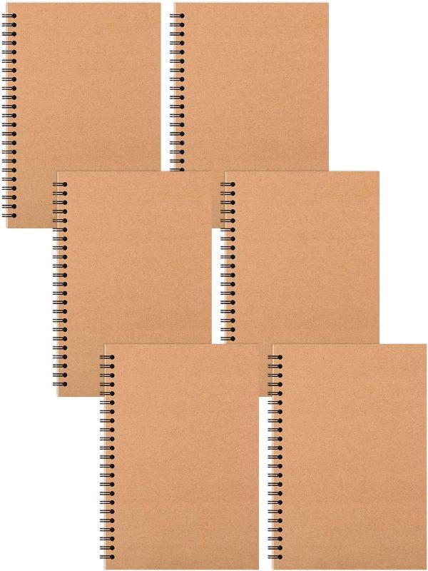 Photo 1 of 6 Pcs A5 Spiral Notebooks Journal with Kraft Cover, 5x8 Inches, Ruled Lined Paper, for Work, Sketches, Study, Notes Taking, Gifts, Brown (6 PCS(Lined))