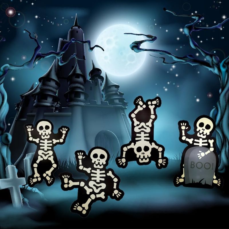 Photo 1 of 4 Pack Halloween Decoration Skeleton Yard Signs Waterproof Gravestone with Stakes Plastic Halloween Outdoor Decoration,Outdoor Yard Lawn Decor
