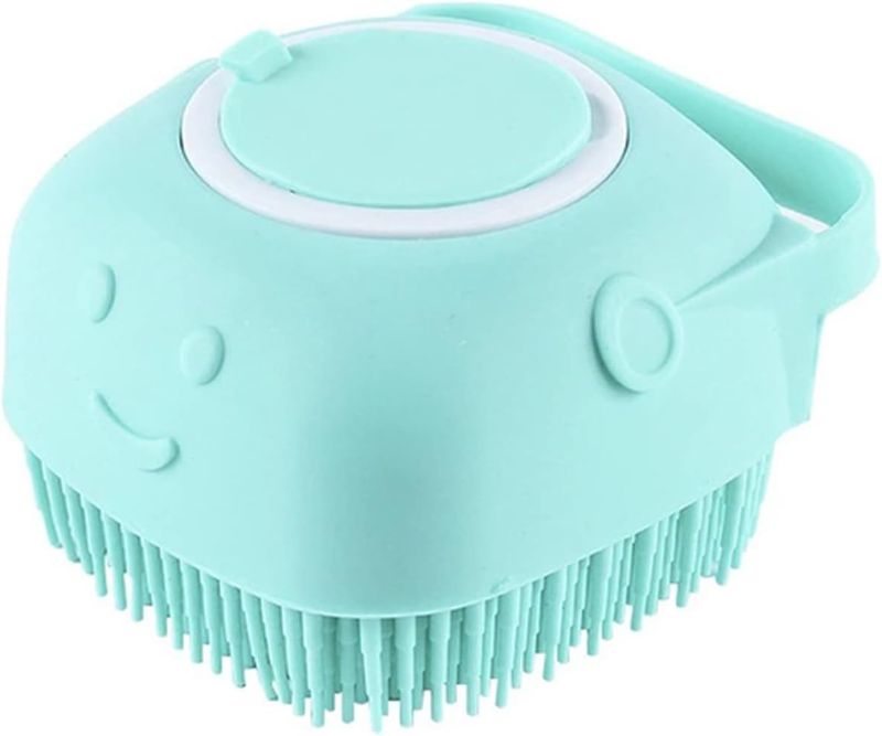 Photo 1 of  Pet Hair Comb Bathroom Dog Bath Brush Massage Gloves Soft Safety Silicone Comb with Shampoo Box Pet Accessories for Cats Shower Grooming Tool Pet Comb (Size : Square-Blue)