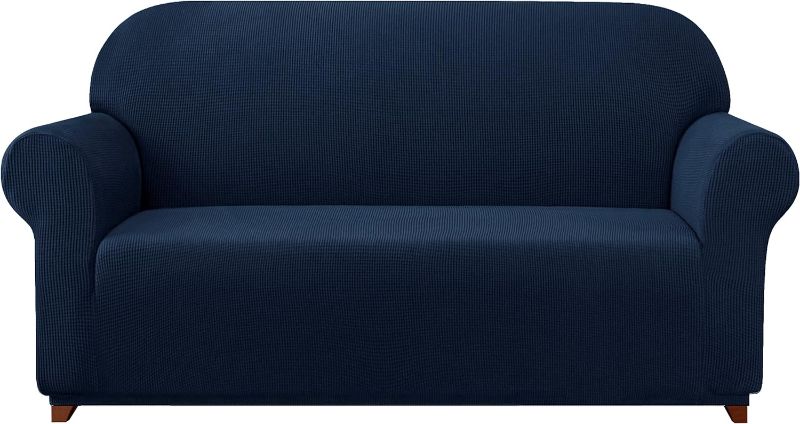 Photo 1 of  Stretch Sofa Slipcover 1 Piece Sofa Cover 3 Seater Soft Couch Cover Washable Furniture Covers, Jacquard Fabric Small Checks(Navy,Large)