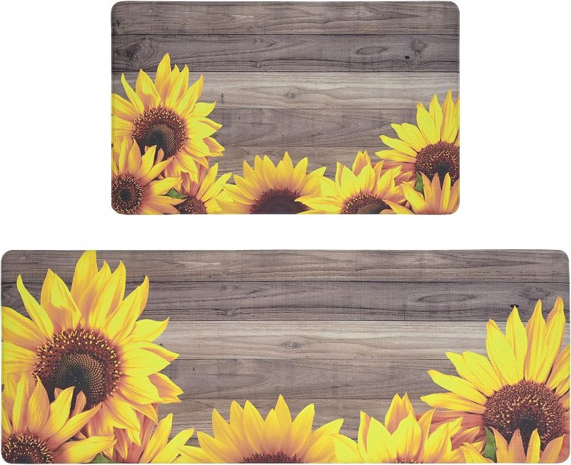 Photo 1 of  2 PCS Sunflower Kitchen Mats for Floor, Kitchen Rugs and Mats Non Skid Washable, Anti Fatigue Rugs for Kitchen Floor, Waterproof Farmhouse Style Kitchen Rugs for Laundry Office