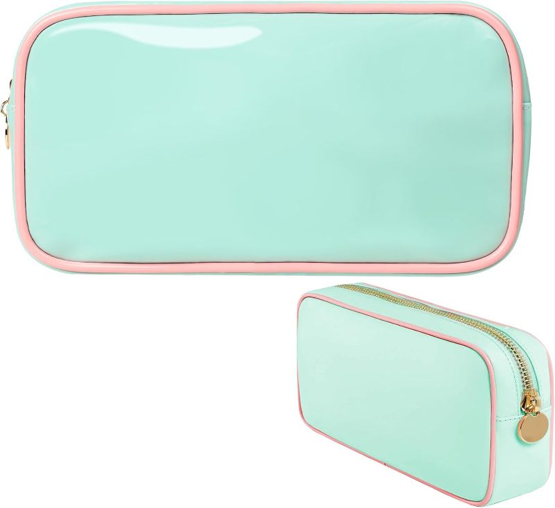 Photo 1 of Antizz Cosmetic Bag, Portable Travel Essentials Makeup Bag PU Leather Waterproof Travel Toiletry Bag for Women Aesthetic Cute Pounch Perfect for Daily Use Business Dorm Makeup Organizer, Green