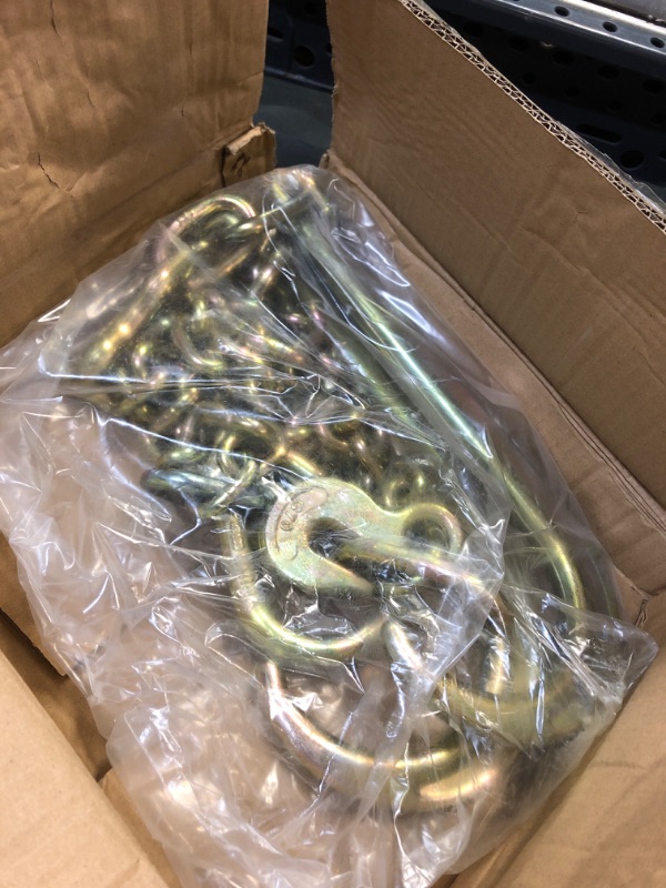 Photo 2 of 3/8" X 2' V-Type Tow Chain with 15 Inch J-Hooks Link 2 inch Legs,G70 Steel Towing Chain Bridle,Yellow Zinc Plated Tractor Car Wrecker Truck Tie?7800 lbs Safe Working Load