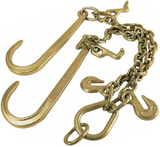 Photo 1 of 3/8" X 2' V-Type Tow Chain with 15 Inch J-Hooks Link 2 inch Legs,G70 Steel Towing Chain Bridle,Yellow Zinc Plated Tractor Car Wrecker Truck Tie?7800 lbs Safe Working Load