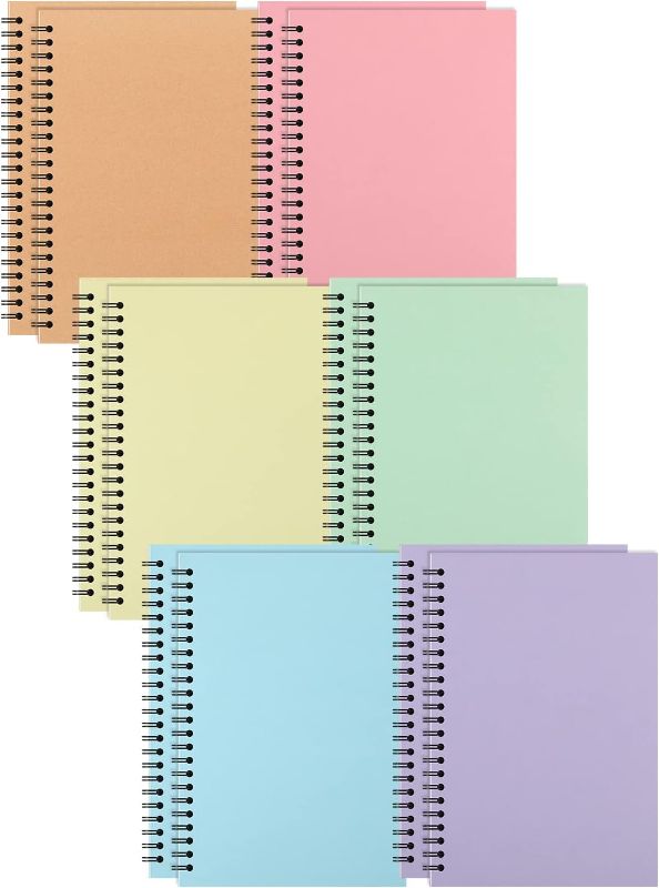 Photo 1 of 12 Pack A5 Spiral Notebooks Journal with Kraft Cover, 5x8 Inches, Ruled Lined Paper, for Work, Sketches, Study, Notes Taking, Gifts -6 Colors, 4 of Each Color