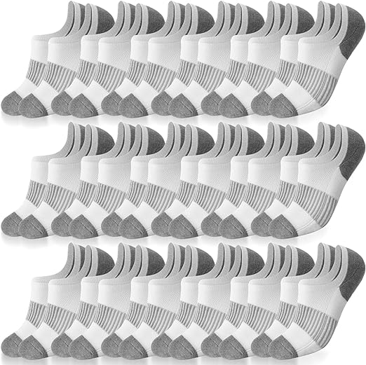 Photo 1 of Didaey 18 Pairs Men's Ankle Running Socks No Slip Low Cut Compression Socks Athletic Sports Socks Breathable Cushioned Running Socks with Arch Support for Women, Gray and White