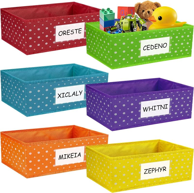 Photo 1 of 6 Pcs Classroom Storage Bin Bulk School Collapsible Organizer Foldable Container Box Lime Polka Dots Book Bins for Snacks Toys Teacher Office Nursery Home Supply