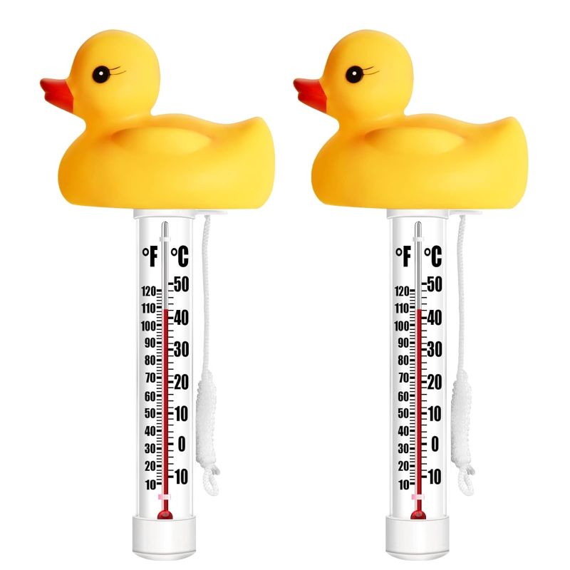 Photo 1 of 2 Pack Floating Pool Thermometer, Easy Accurate Read for Water Temperature, Sturdy and Shatter-Resistant Temperature Gauge Meter with String for Swimming Pools, Hot tub, Spa (Duck)