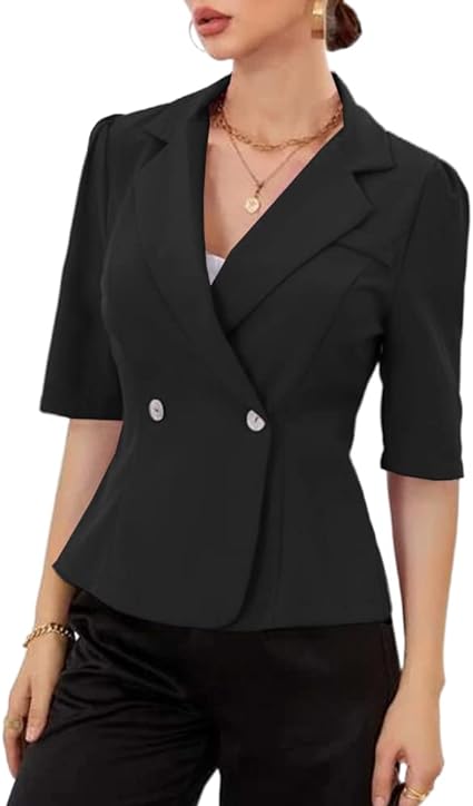 Photo 1 of Cnkwei Womens Casual Blazers Short Sleeve Lapel Collar Buttons Work Office Blazer Jackets -- Size Large
