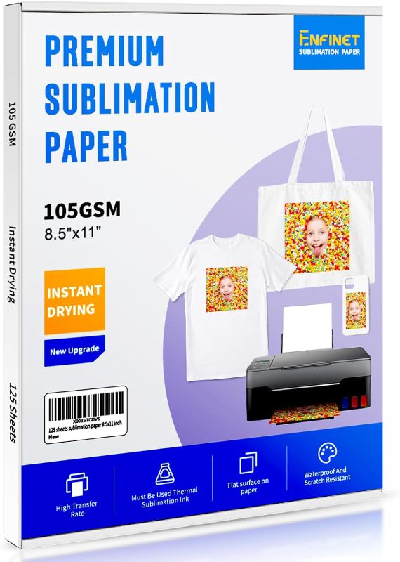 Photo 1 of Sublimation Paper 8.5 x 11 inches - 125 Sheets 105gsm Compatible with Any Inkjet Printer For DIY Unique Holiday Birthdays Gifts
